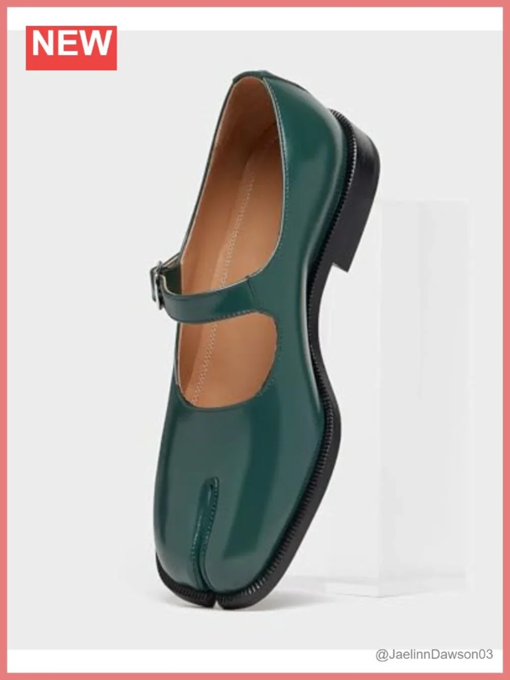Faux Leather Split Toe Tabi Mary Jane Flats Chunky Low Heel Ankle Strap PU